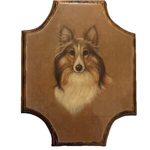 Vintage Collie Dog Etching Wood Wall Plaque Art Robert K. Reynolds-Forbes
